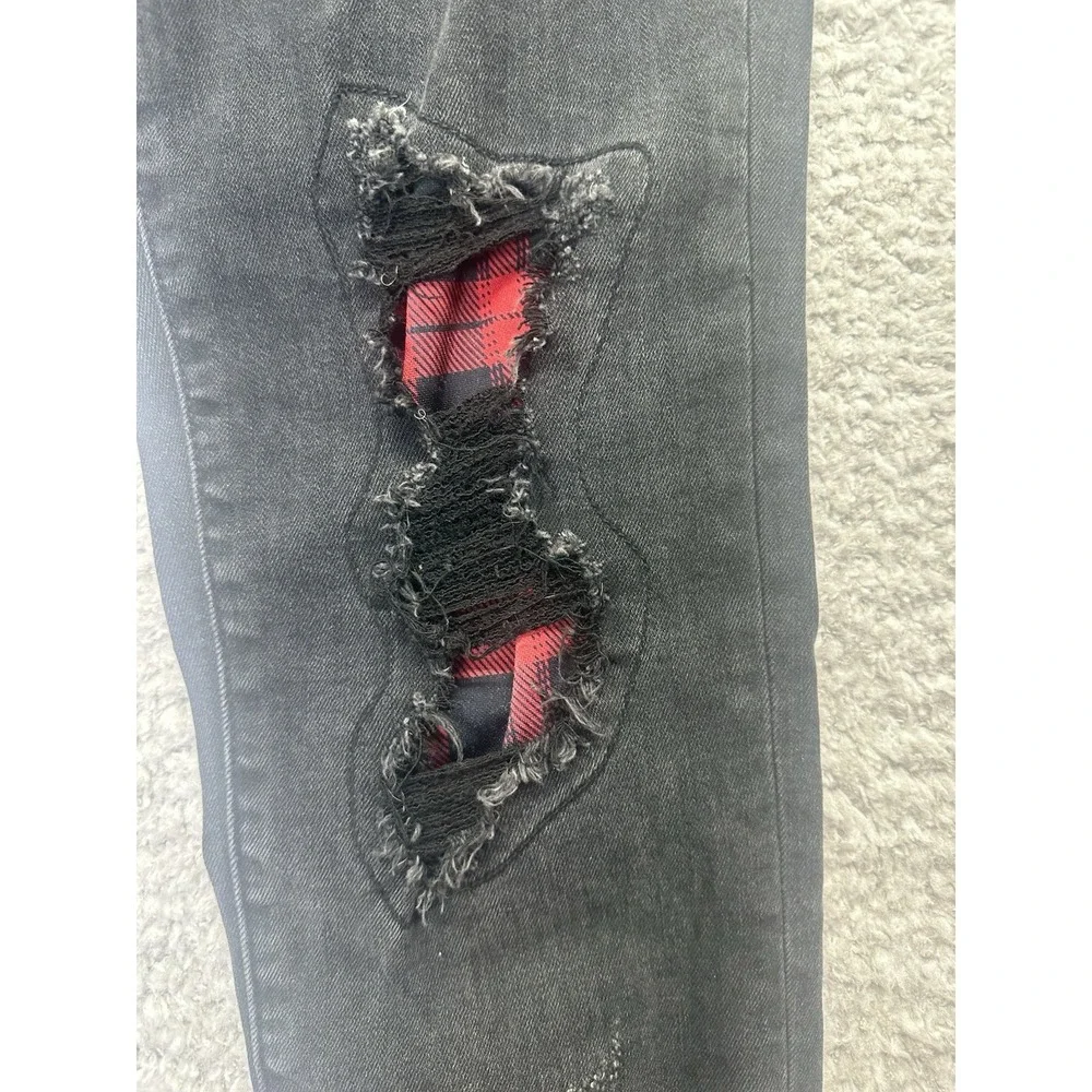 JUDY BLUE Womens Jeans Black Distressed ROSEWOOD Plaid Skinny Sz 5/27‎